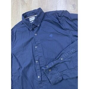Timberland Slim Fit Navy Blue Men‎ Med Long Sleeve Button Down 100% Cotton Great